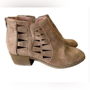 Tan Ankle Boots with Cutout Design